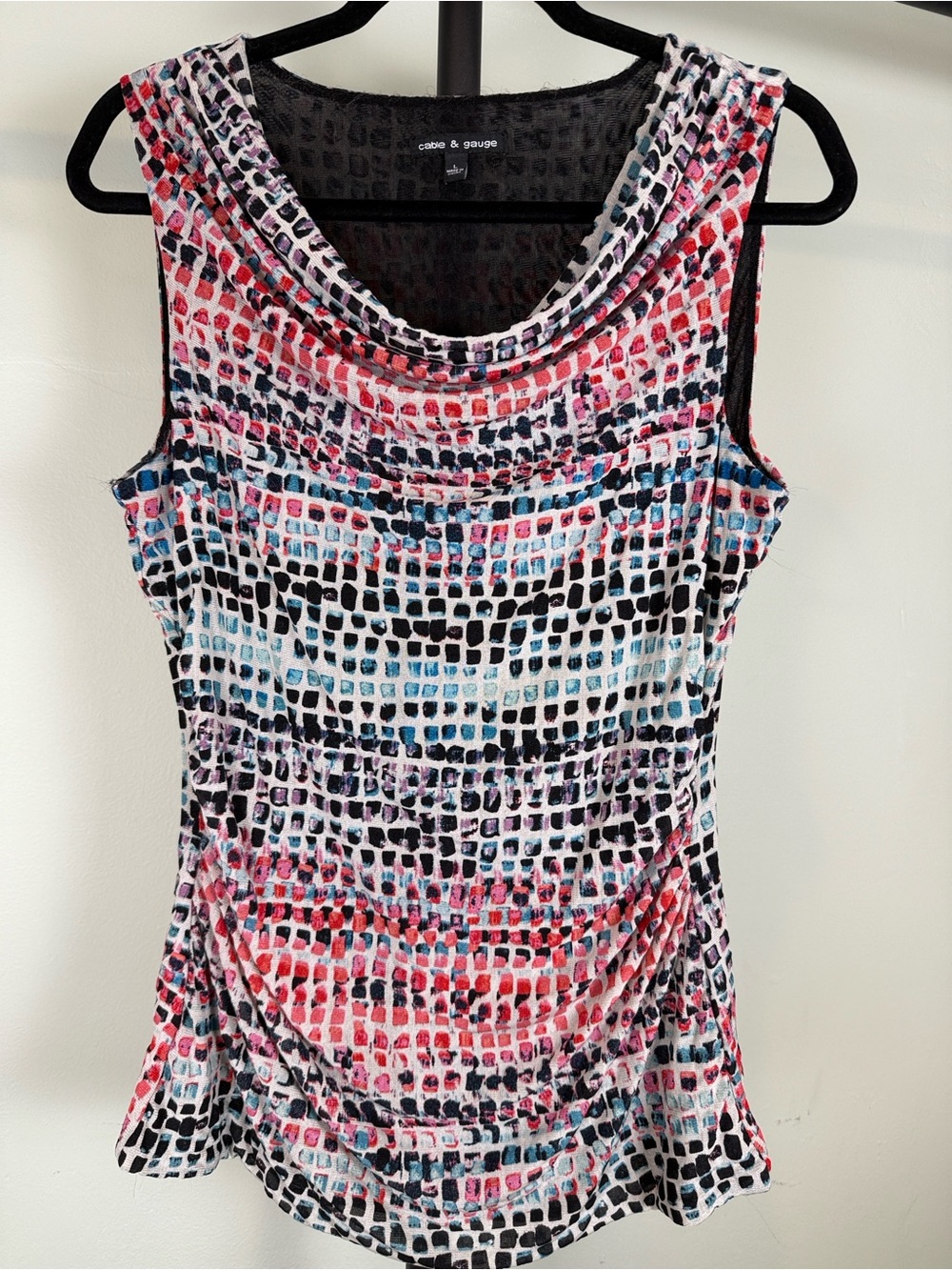 Cable & Gauge Multicolor Sleeveless Cowl Neck Top - Pink/Blue/Black